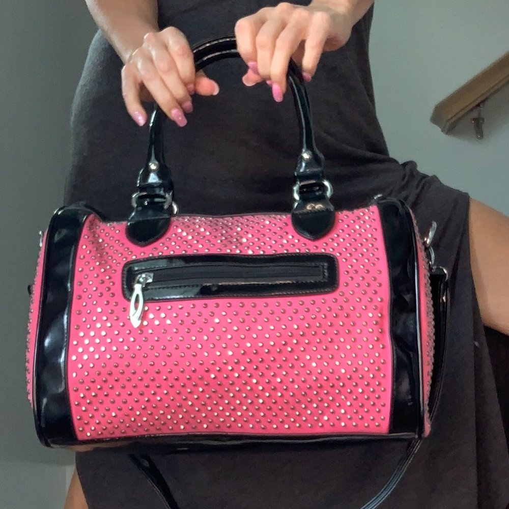 FUSCHIA - Embellished Bowling Bag Satchel